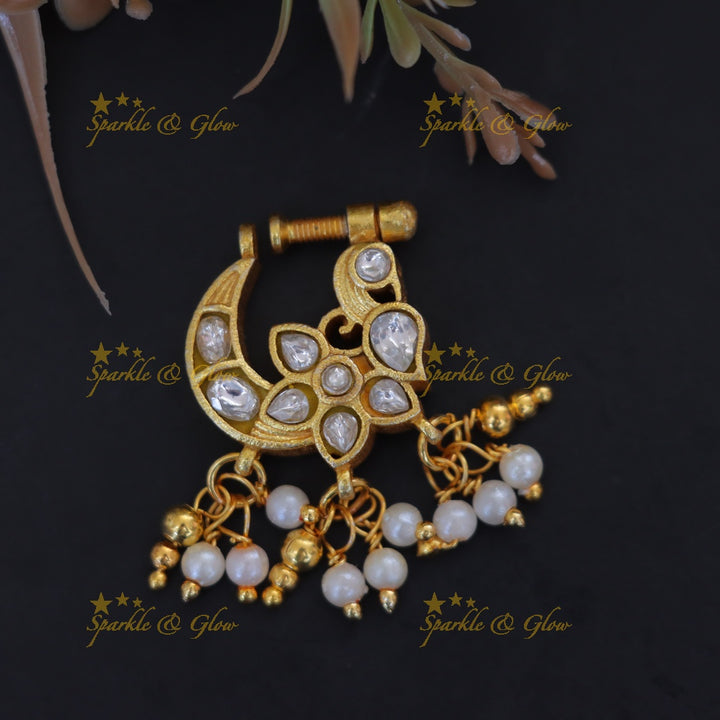 Exquisite Reversible Gold Pearl Nose Pin for Festive Elegance