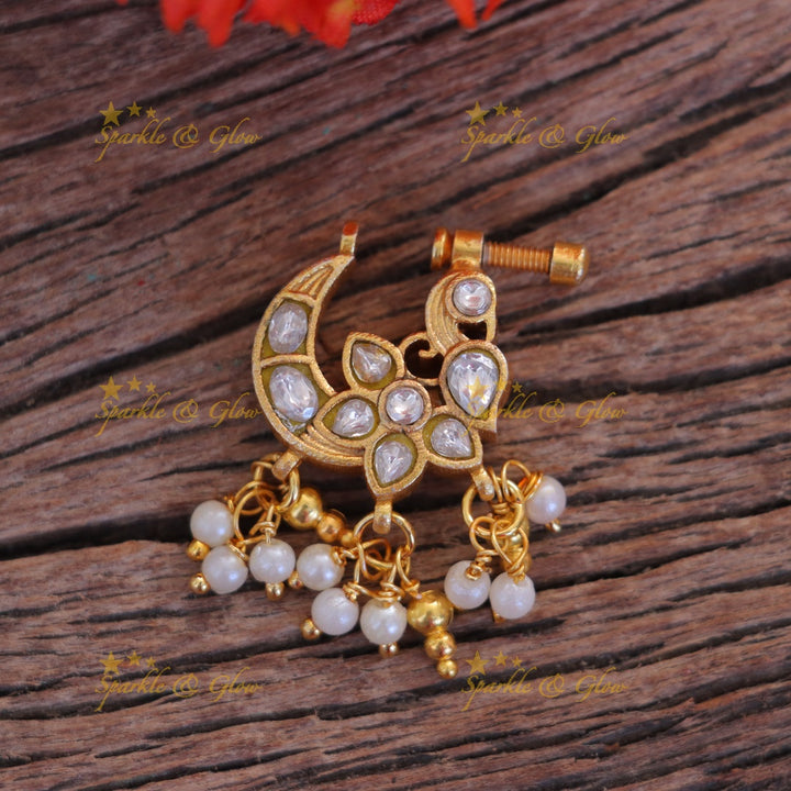 Exquisite Reversible Gold Pearl Nose Pin for Festive Elegance