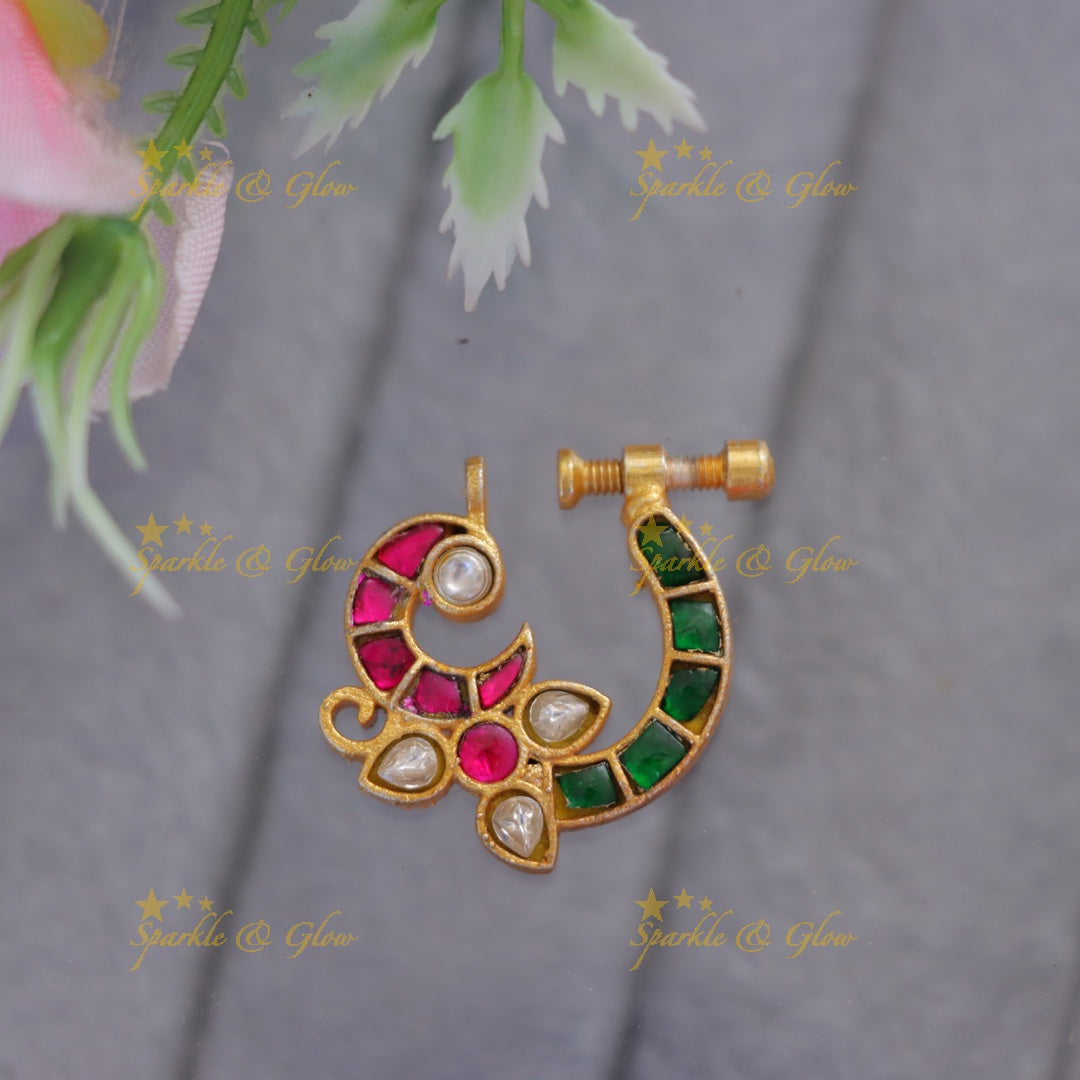 Dazzling Peacock Nose Pin: Gold Elegance & Style