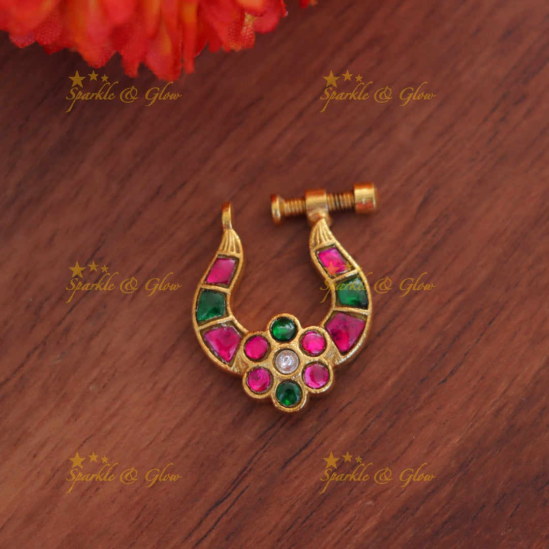 Exquisite Gold Floral Nose Pin for Festive Celebrations
