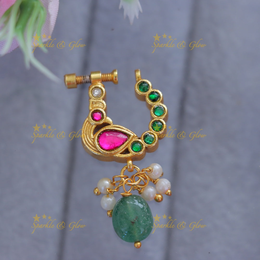 Exquisite Reversible Gold-Plated Peacock Nose Pin