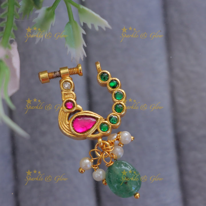 Exquisite Reversible Gold-Plated Peacock Nose Pin