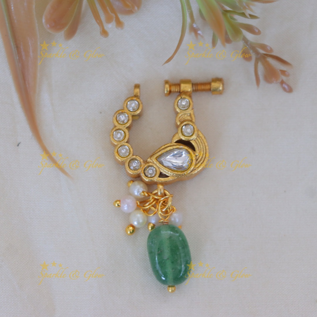 Exquisite Reversible Gold-Plated Peacock Nose Pin