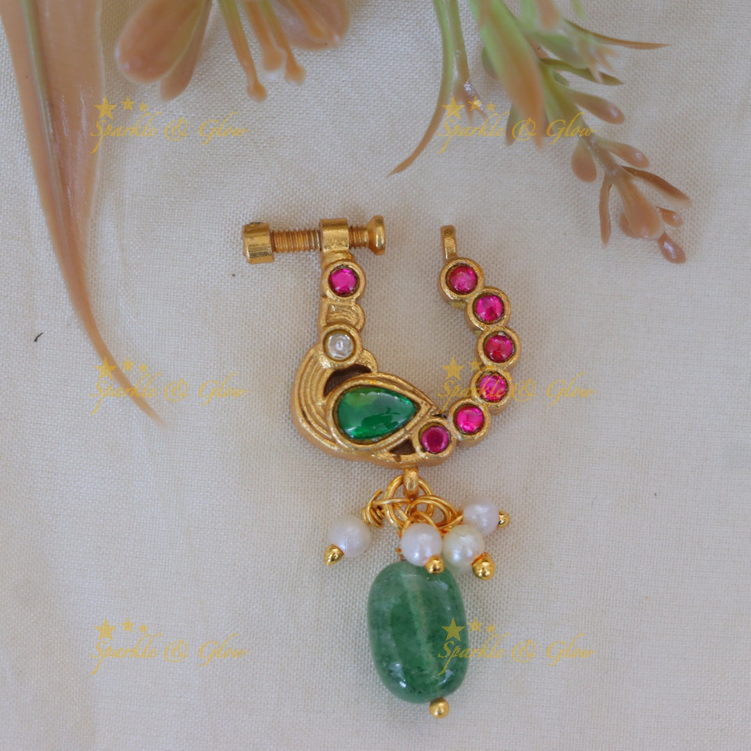 Exquisite Reversible Gold-Plated Peacock Nose Pin