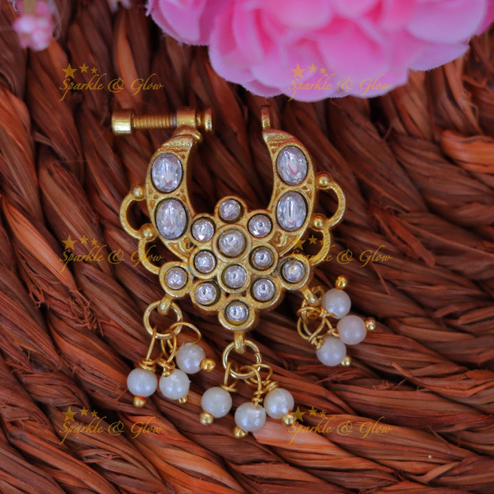 Enchanting Reversible Floral Pearl Nose Pin for Festive Glamour