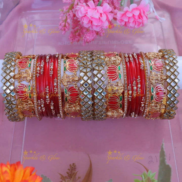 Exquisite Lakshmi Lotus Bridal Bangle Set for Radiant Brides-One hand