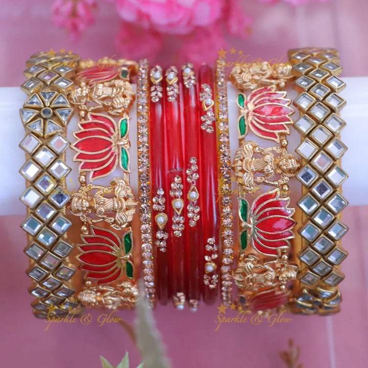 Exquisite Lakshmi Lotus Bridal Bangle Set for Radiant Brides-One hand
