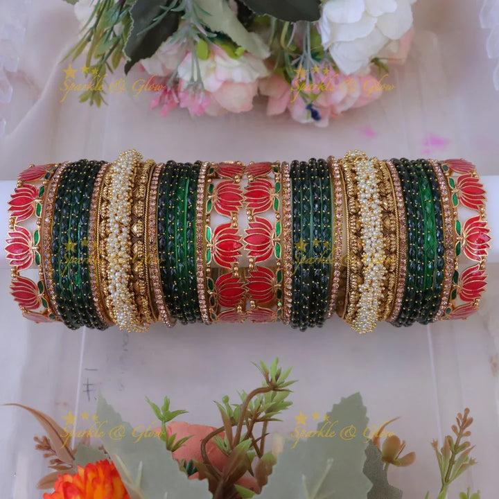 Elegant Lotus Motif Bangles | Wedding Imitation Jewelry-One hand