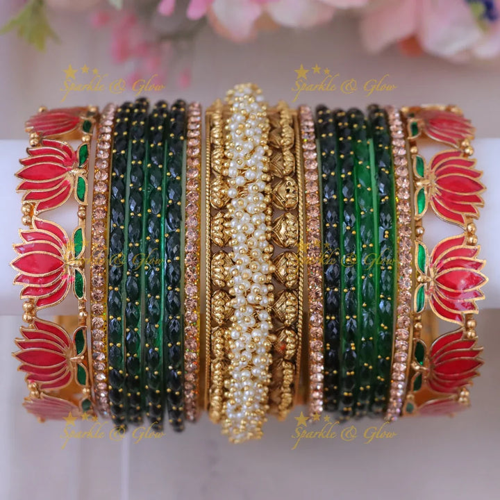 Elegant Lotus Motif Bangles | Wedding Imitation Jewelry-One hand