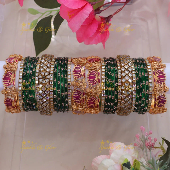 Luxurious Lakshmi Lotus Bridal Bangles Set-One hand