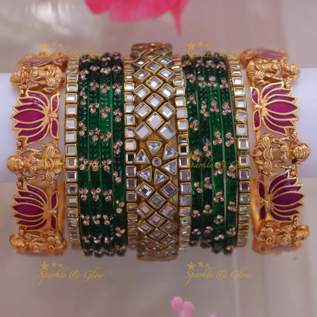 Luxurious Lakshmi Lotus Bridal Bangles Set-One hand