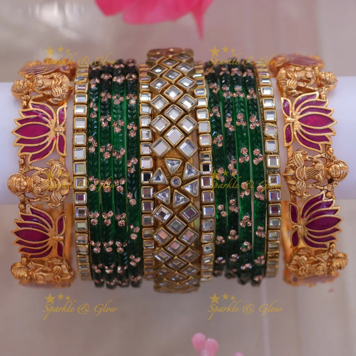 Luxurious Lakshmi Lotus Bridal Bangles Set-One hand