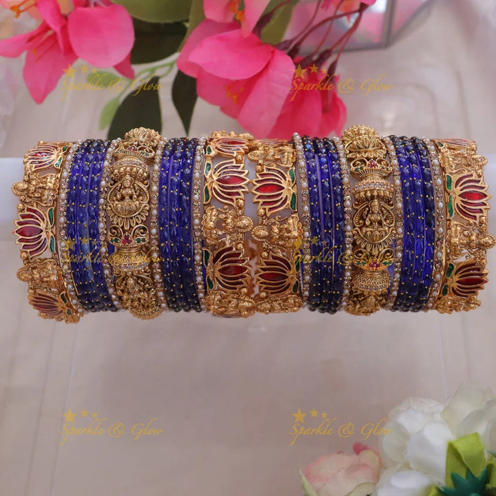 Exquisite Lakshmi Lotus Bridal Bangle Set - One hand