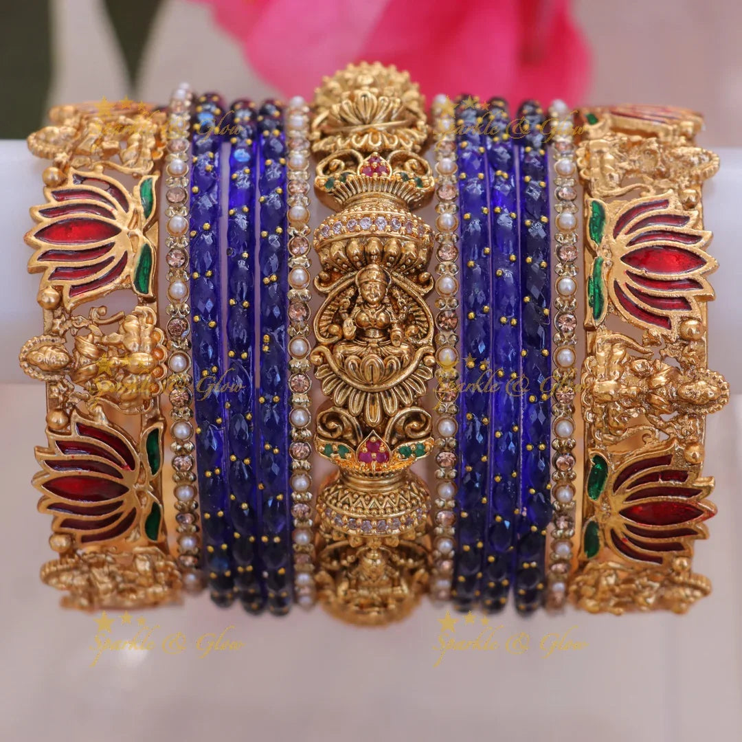 Exquisite Lakshmi Lotus Bridal Bangle Set - One hand