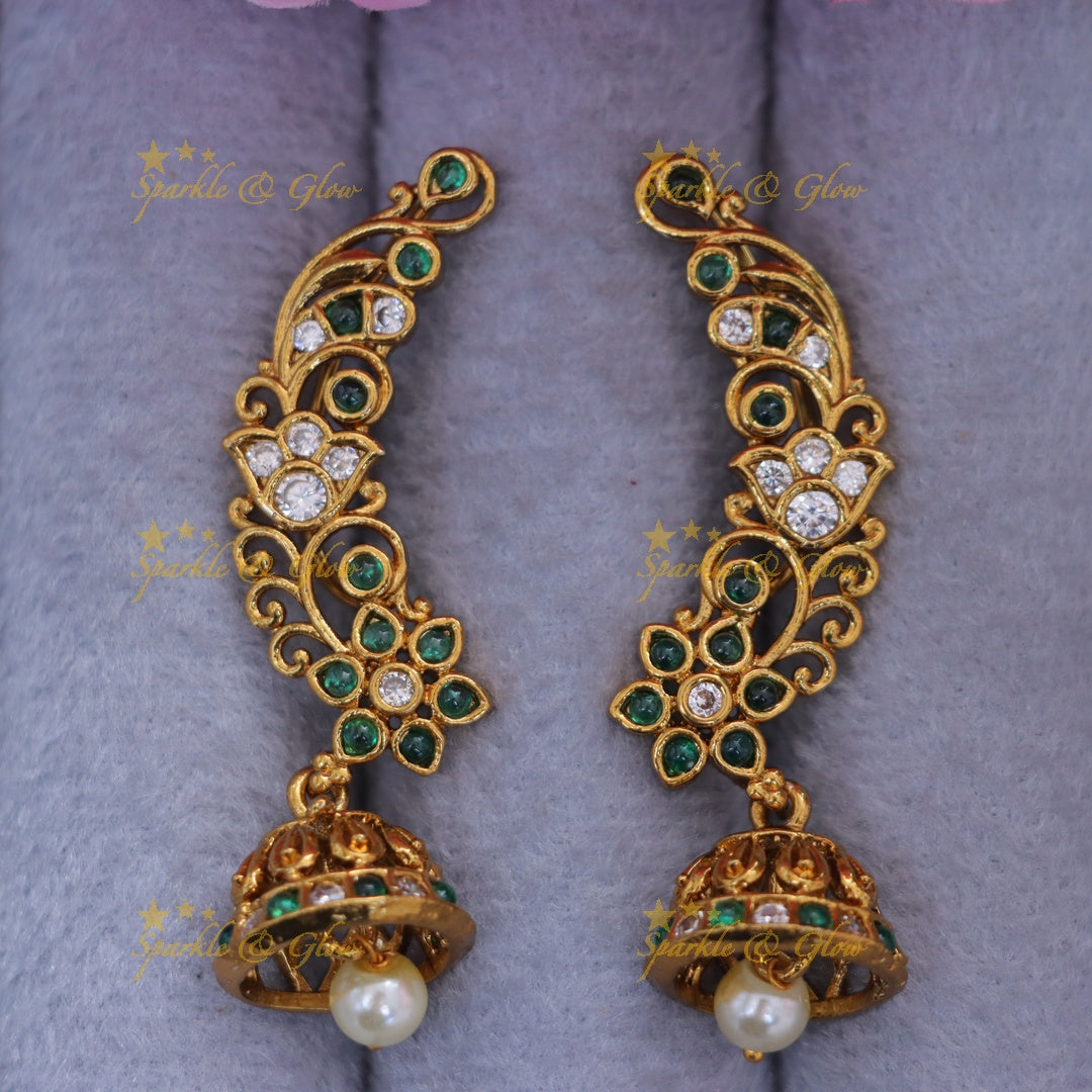 Elegant Floral Pearl Jhumka Earrings - Timeless Beauty