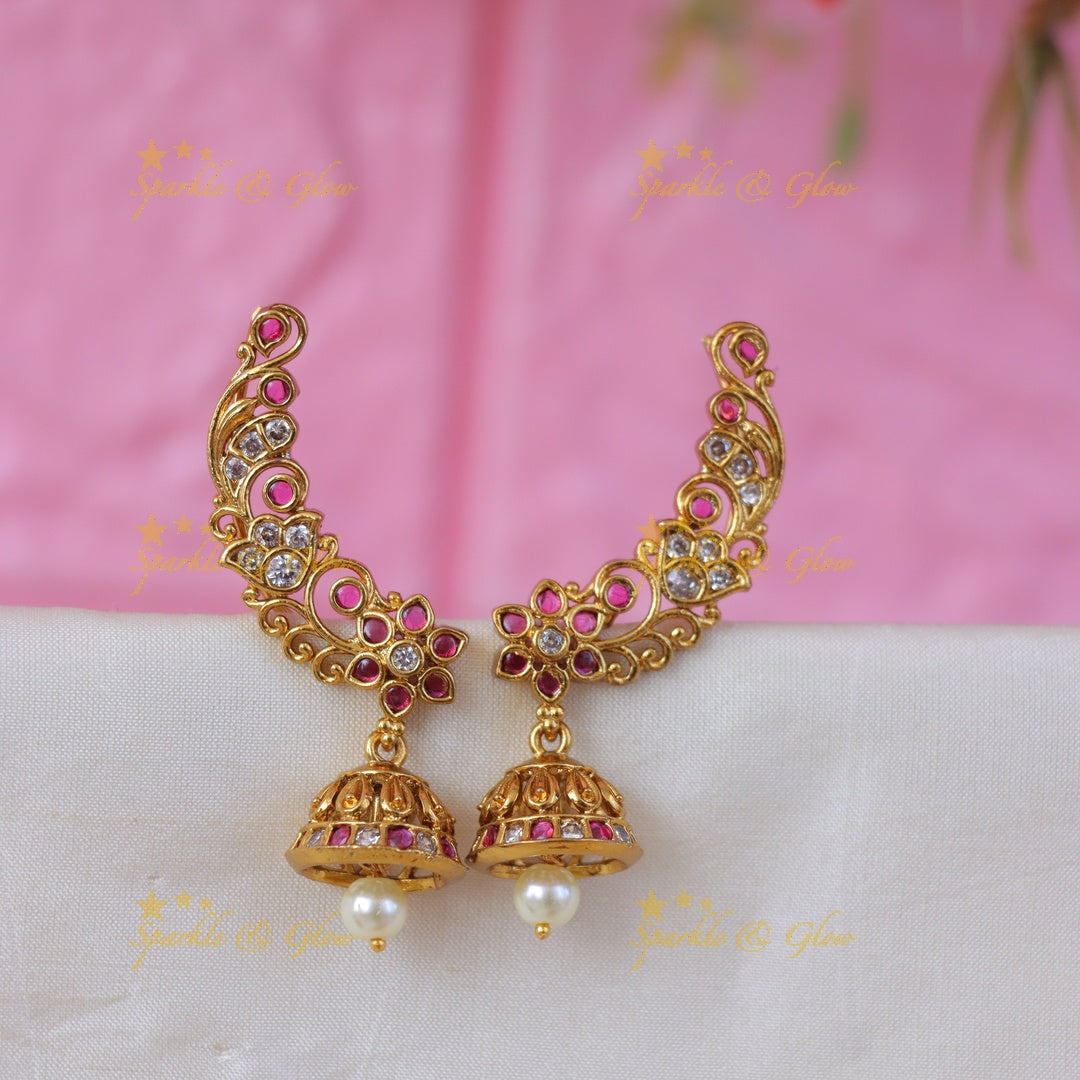 Elegant Floral Pearl Jhumka Earrings - Timeless Beauty