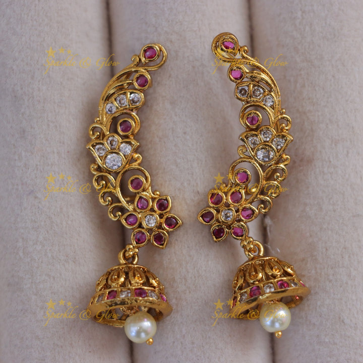 Elegant Floral Pearl Jhumka Earrings - Timeless Beauty