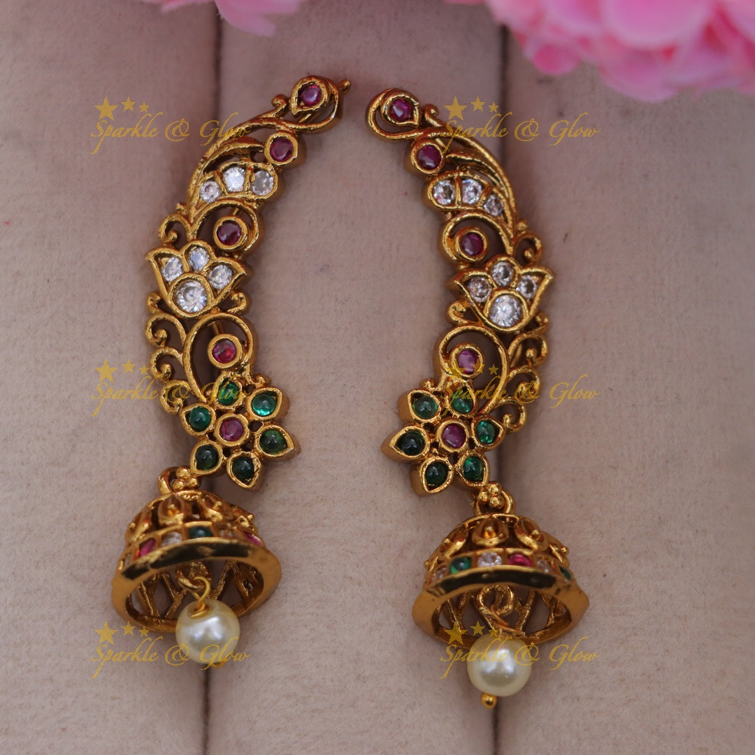 Elegant Floral Pearl Jhumka Earrings - Timeless Beauty