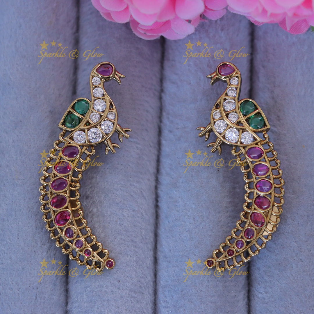 Elegant Gold Peacock Ear Cuffs - Festive Jewellery