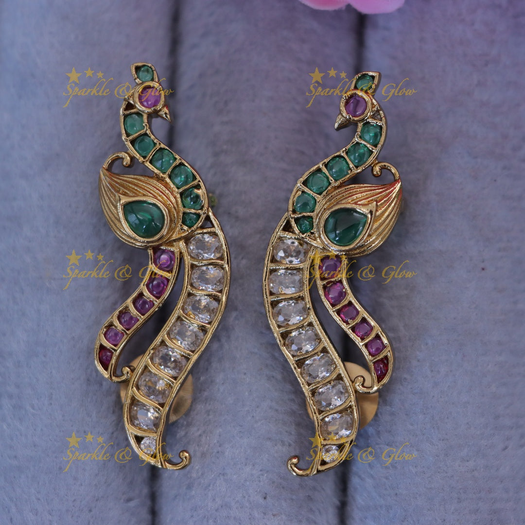 Exquisite Gold Peacock Cuff Earrings for Festive Glam