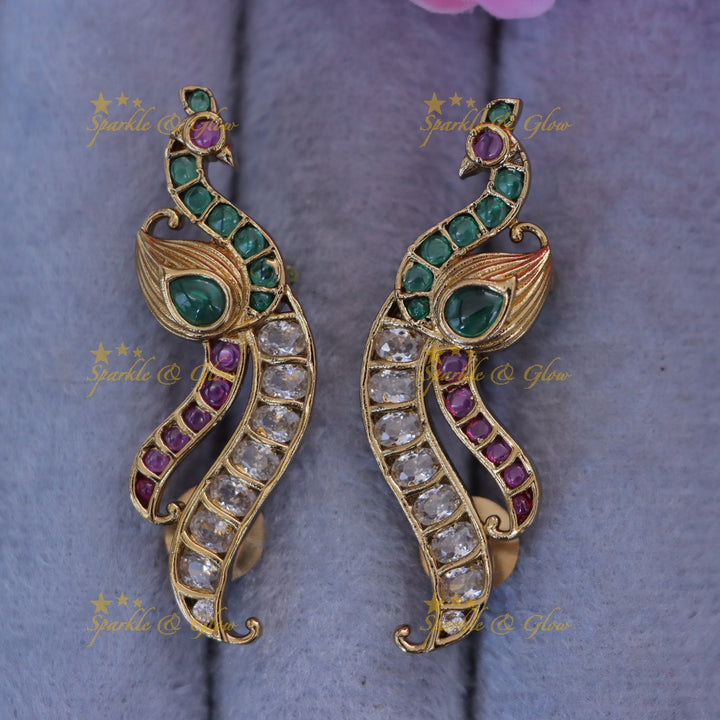 Exquisite Gold Peacock Cuff Earrings for Festive Glam