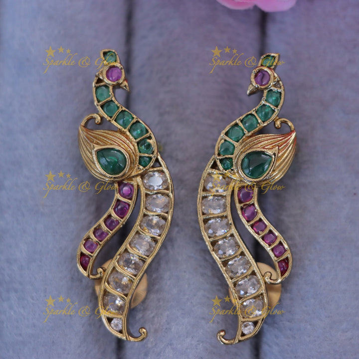 Exquisite Gold Peacock Cuff Earrings for Festive Glam