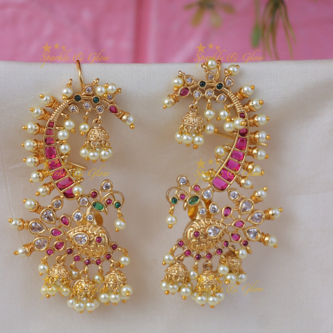 Exclusive Peacock Pearl Cuff Earrings - Premium Design