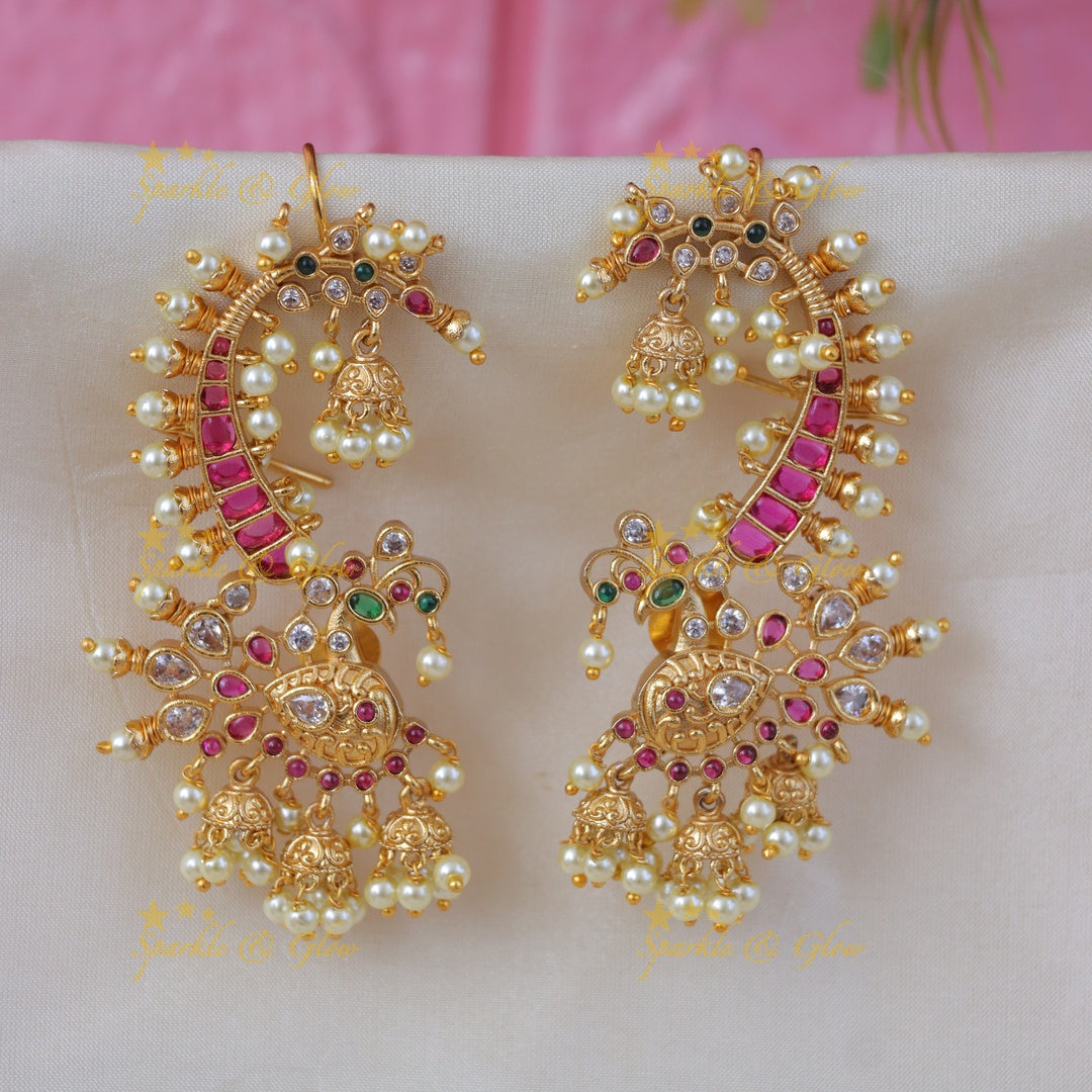 Exclusive Peacock Pearl Cuff Earrings - Premium Design