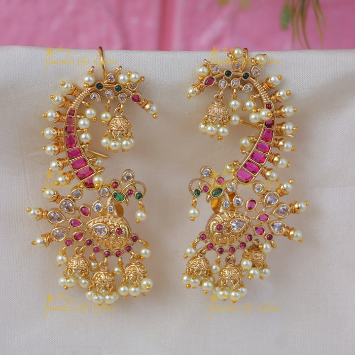 Exclusive Peacock Pearl Cuff Earrings - Premium Design