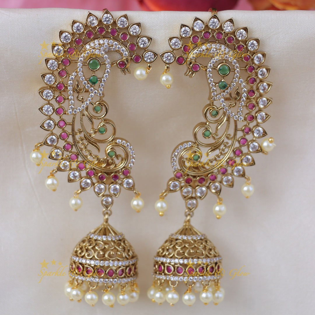 Elegant Pearl Peacock Jhumkas - Premium Collection