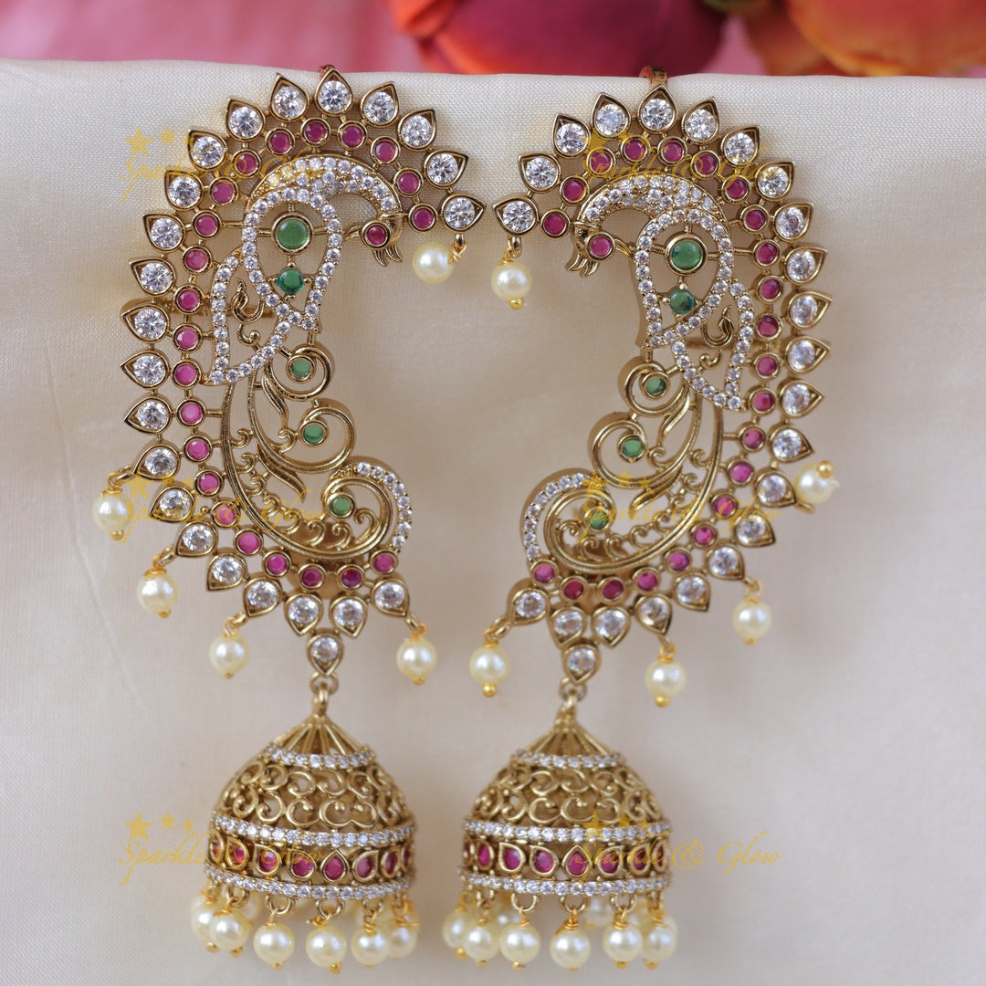 Elegant Pearl Peacock Jhumkas - Premium Collection