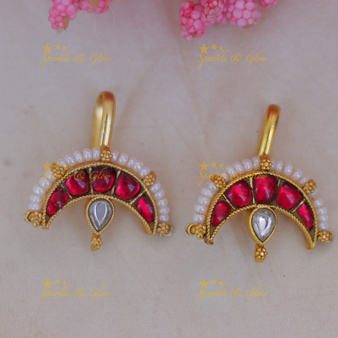 Elegant Pearl Half Moon Bugadi Earrings Collection