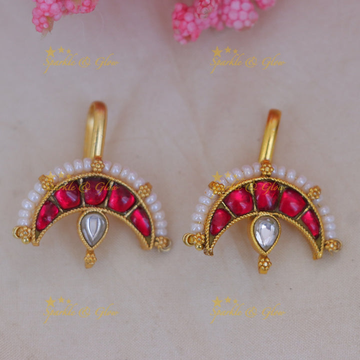 Elegant Pearl Half Moon Bugadi Earrings Collection