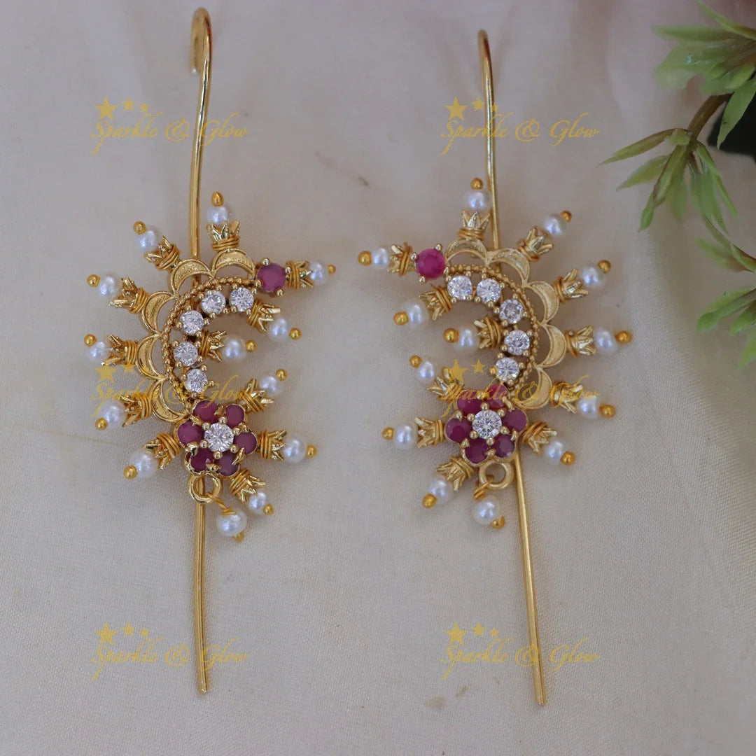 Exquisite Floral Pearl Ear Cuffs - Festive Jewelry