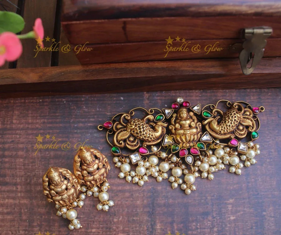 Geru Gold polish Jadau kundan Lakshmi choker - Sparkle and Glow