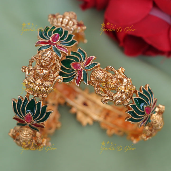 Exquisite Lakshmi Lotus Bangle - Premium Imitation Jewelry