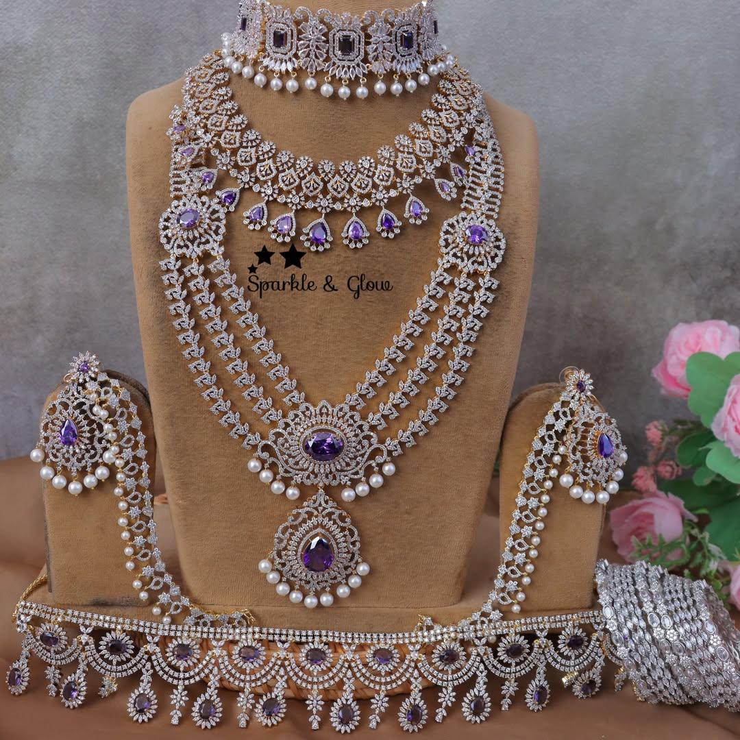 Grand Floral Layered Bridal Set with American Diamonds