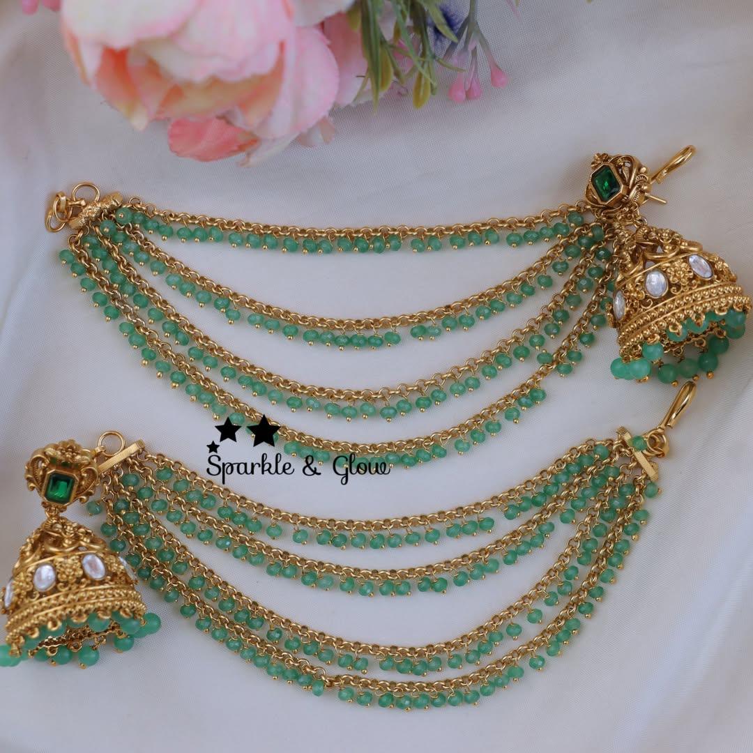 Exquisite Floral Beaded Earrings & Earchain Set