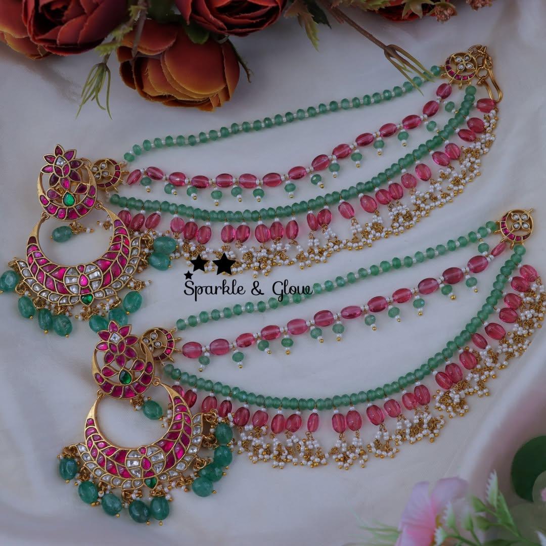 Exquisite Jadau Kundan Earring and Chain Combo