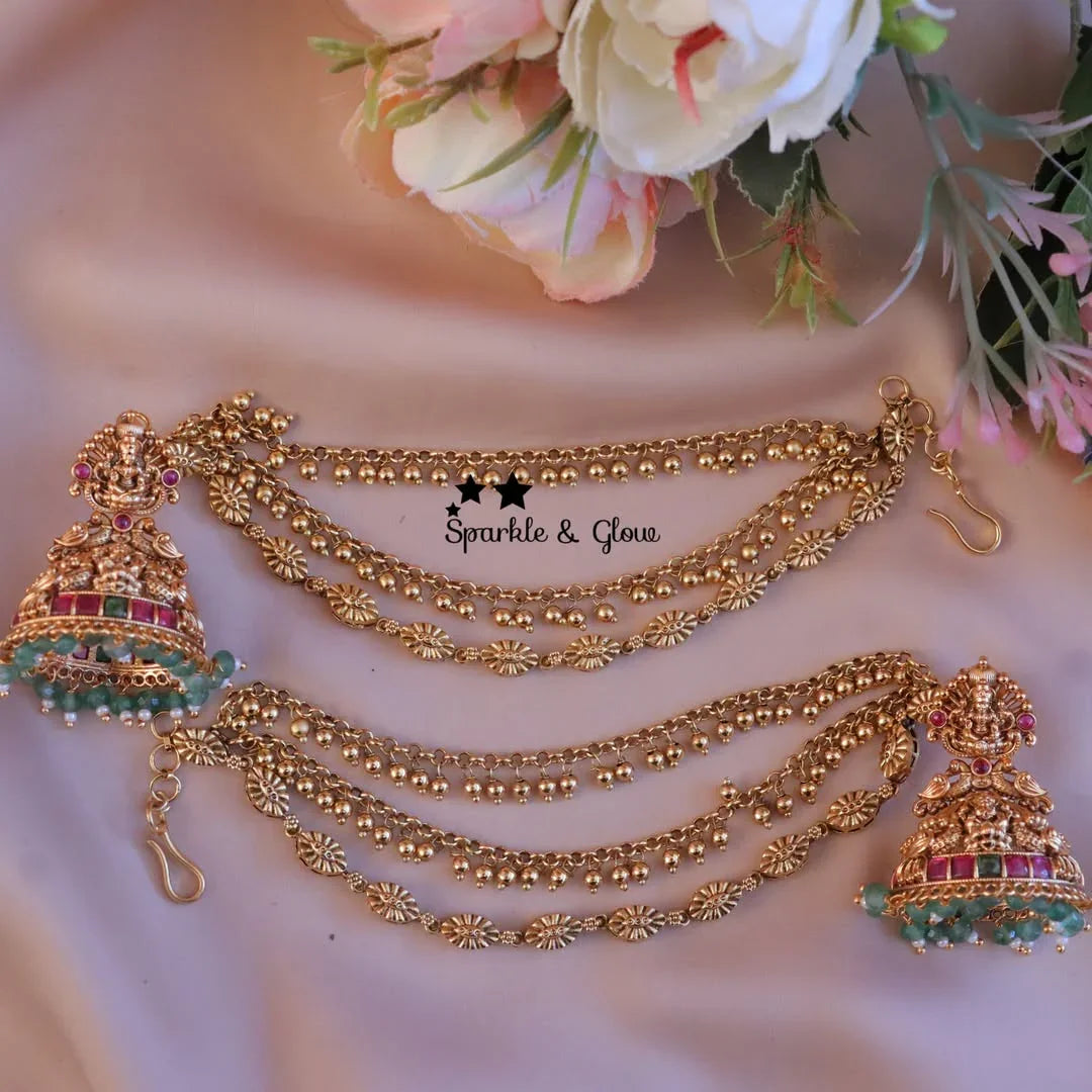 Luxurious Lakshmi Earchain Combo for Timeless Elegance