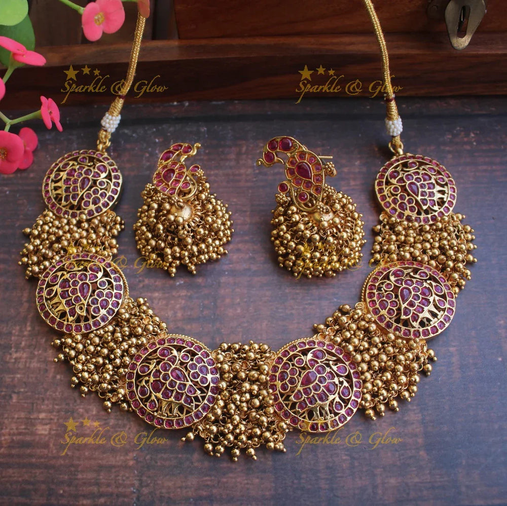 Gold Cluster gold alike polished Peacock necklace - Gold Pink - Sparkle and Glow