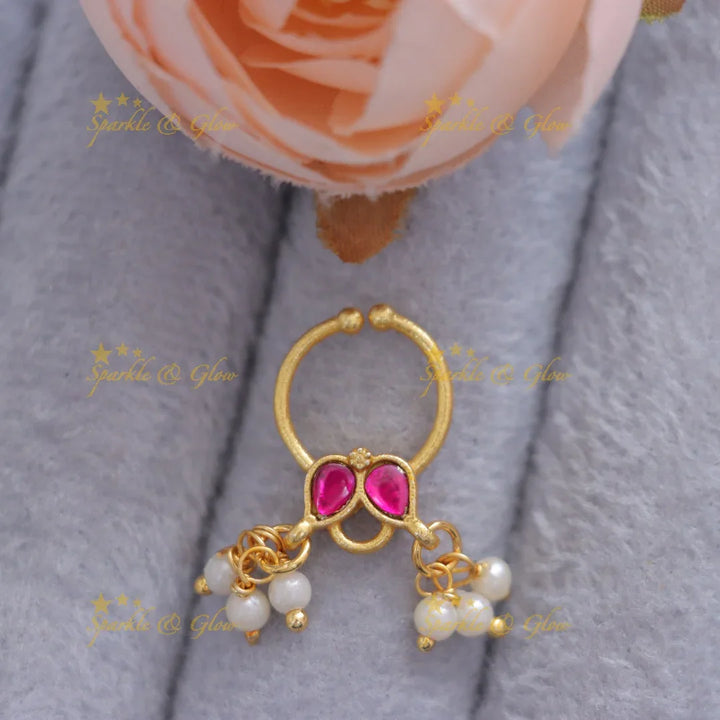Elegant Gold-Plated Jadau Pearl Nosering for Weddings