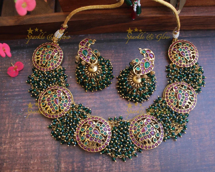 Gold Cluster gold alike polished Peacock necklace - Gold Pink - Sparkle and Glow
