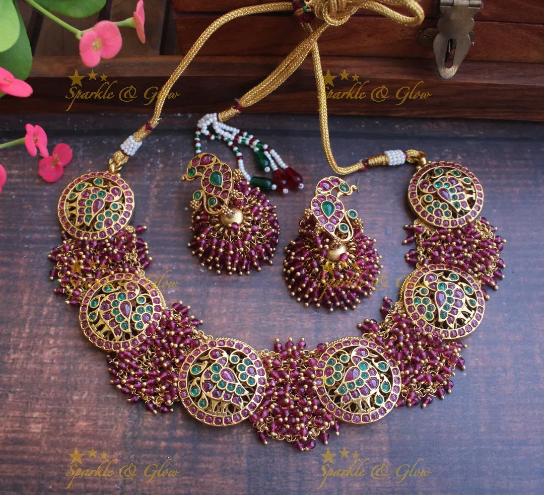 Gold Cluster gold alike polished Peacock necklace - Gold Pink - Sparkle and Glow