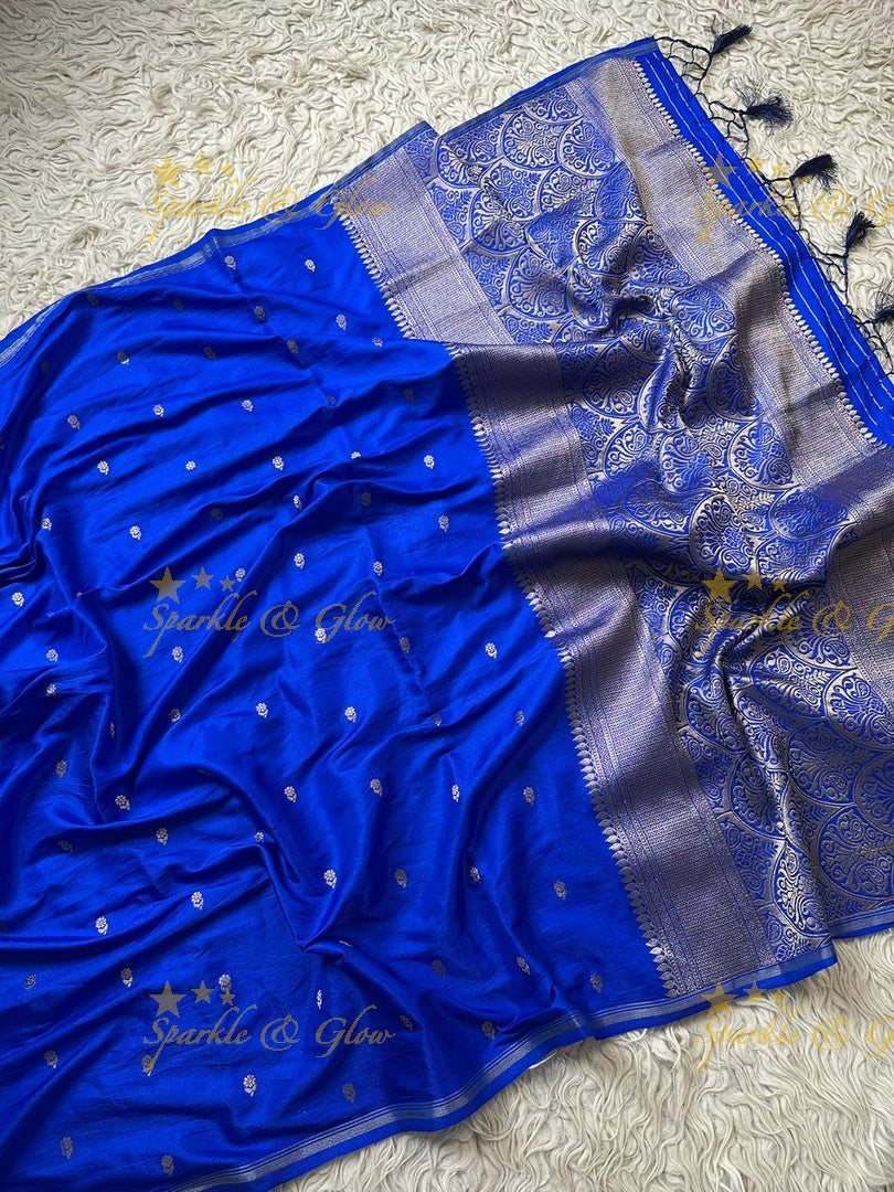 Blue Banarasi Semi Katan Silk Saree for Festive Elegance