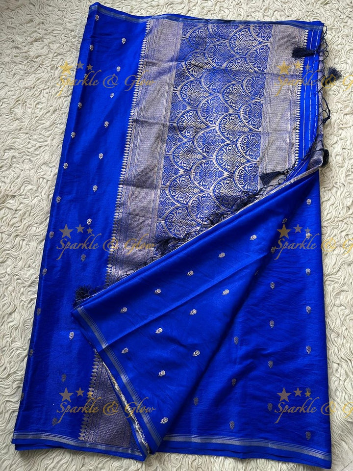 Blue Banarasi Semi Katan Silk Saree for Festive Elegance