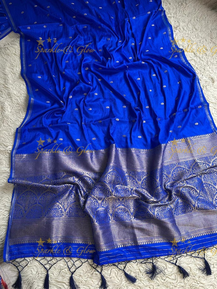 Blue Banarasi Semi Katan Silk Saree for Festive Elegance