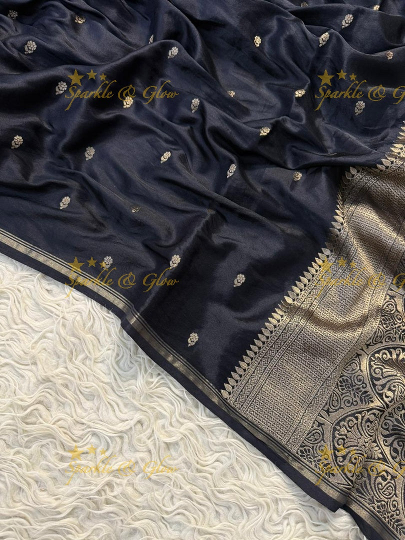 Blue Banarasi Semi Katan Silk Saree for Festive Elegance