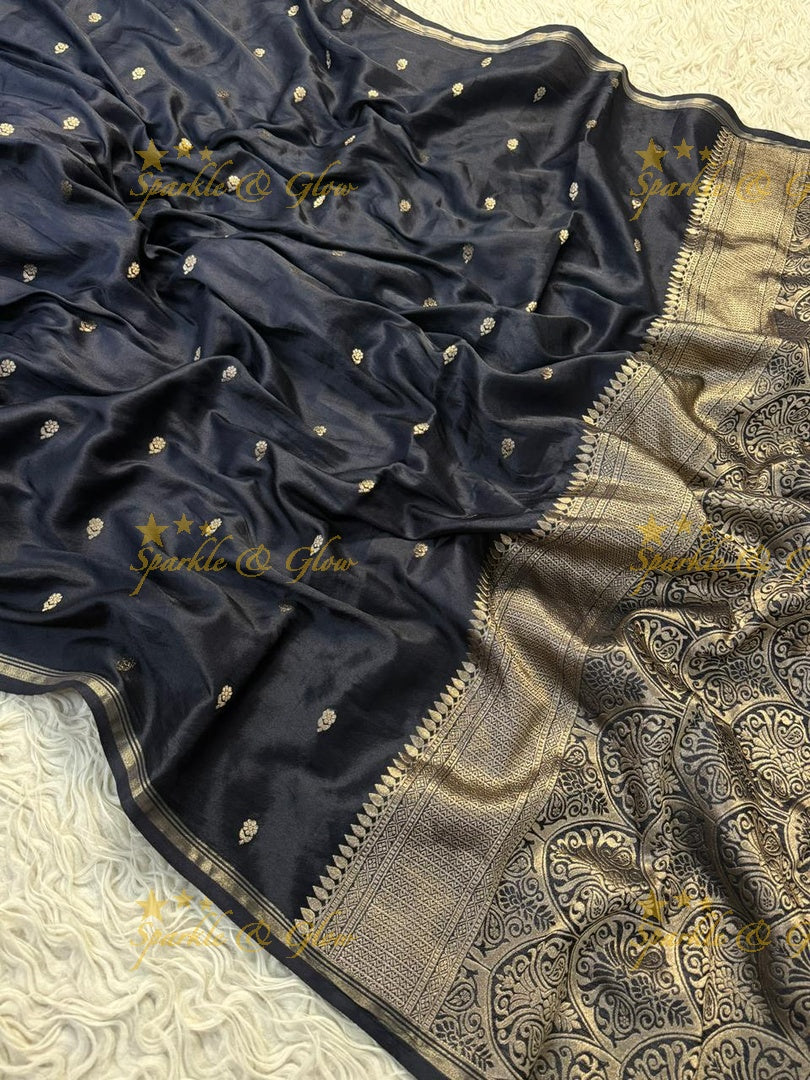Blue Banarasi Semi Katan Silk Saree for Festive Elegance