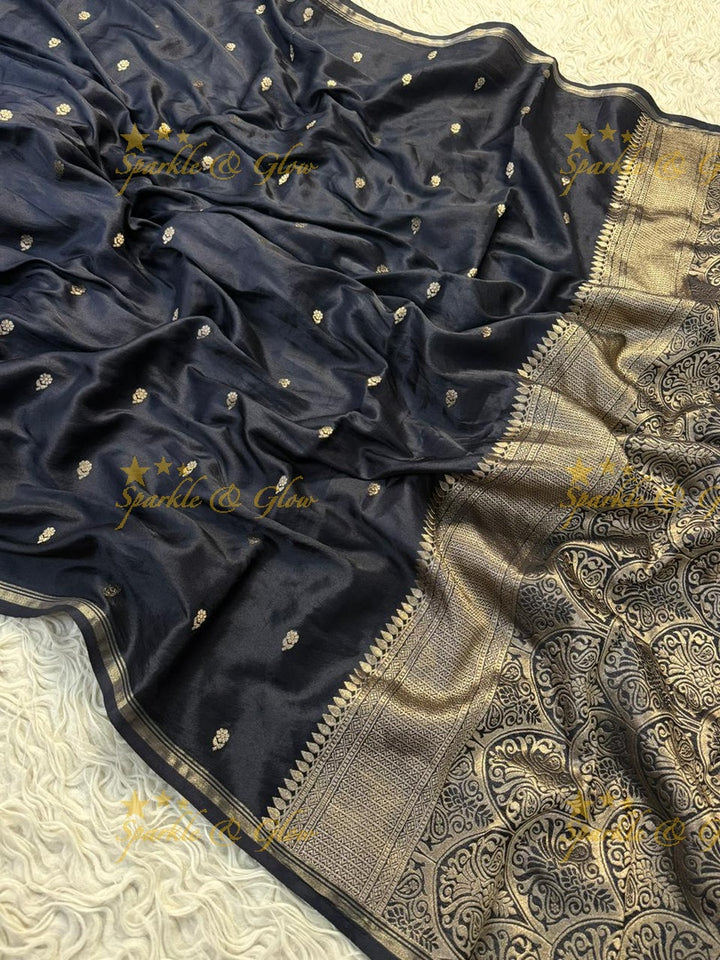Blue Banarasi Semi Katan Silk Saree for Festive Elegance